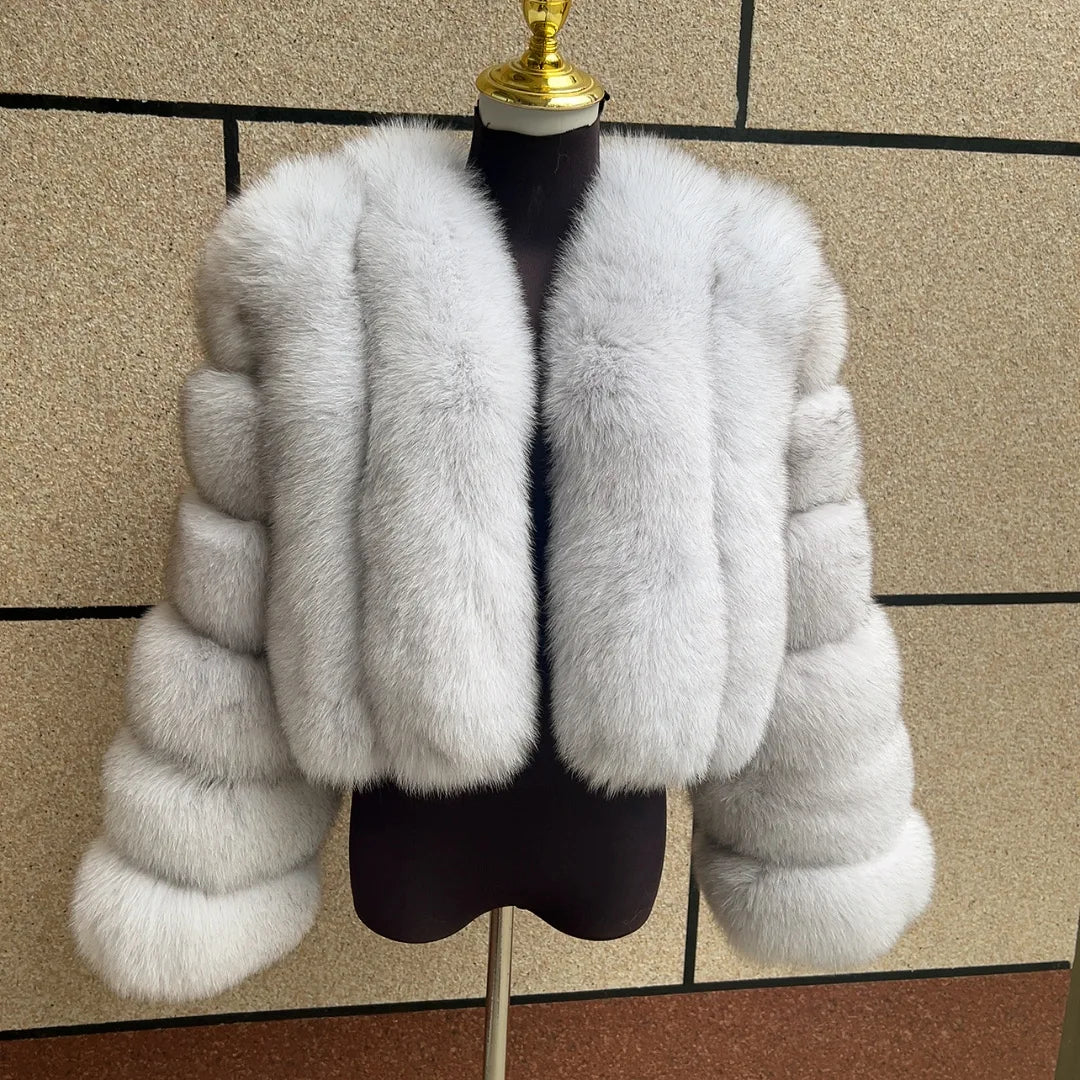 Kurze Damen Pelzimitat Jacke Winter Warm Cropped