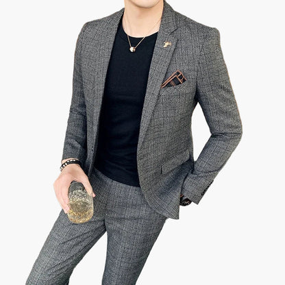 Men's Modern Business Suit Set – Elegant Checked Look for Office and Special Occasions