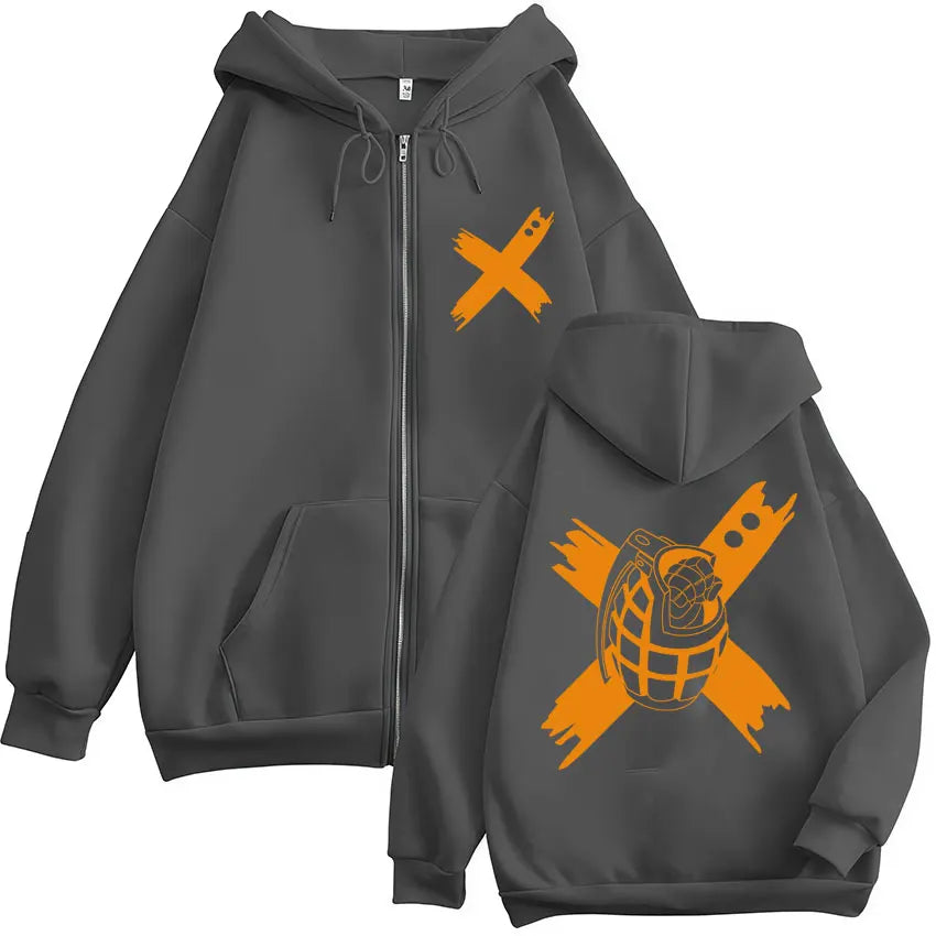 Unisex Kapuzenpullover mit Reißverschluss und Motivdruck
