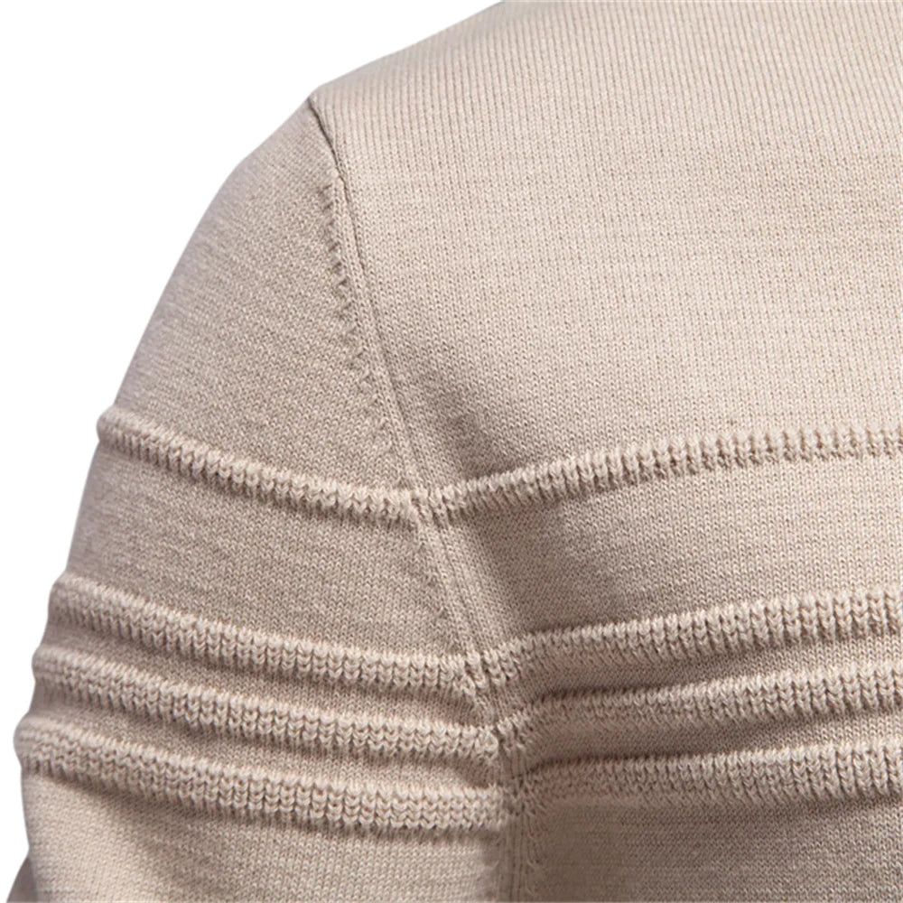 Men's crew-neck sweater ribbed texture beige