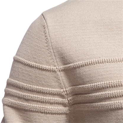 Men's crew-neck sweater ribbed texture beige