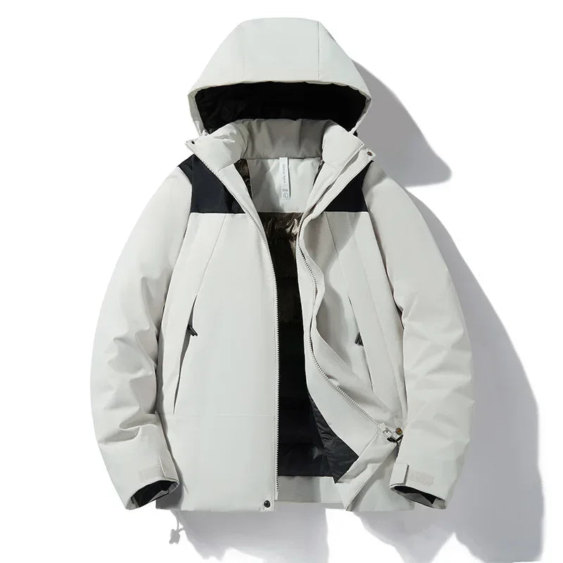 Men's winter jacket with hood - warm outdoor quilted jacket