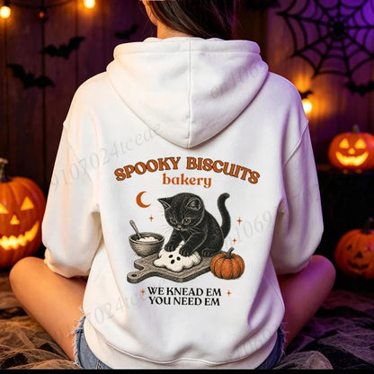 Halloween cat motif hoodie with kangaroo pocket, unisex