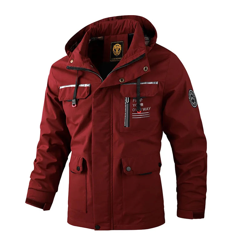 Herren Winterjacke mit Kapuze Winddicht Warm Gefüttert Mehreren Taschen