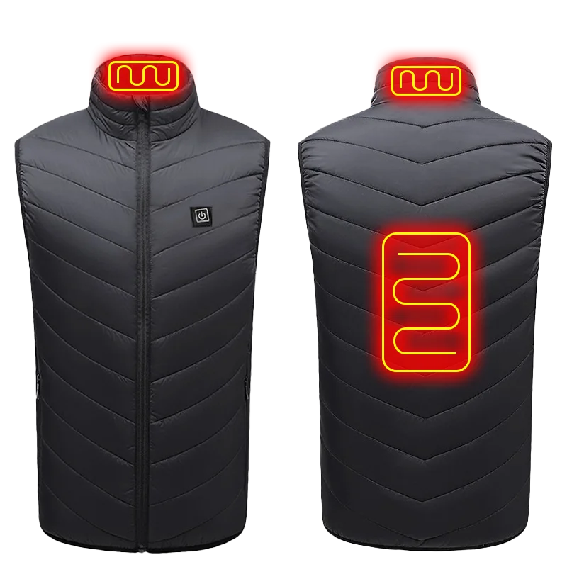 Heated quilted vest with USB connection and 21 heating zones, black