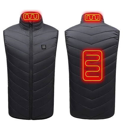 Heated quilted vest with USB connection and 21 heating zones, black