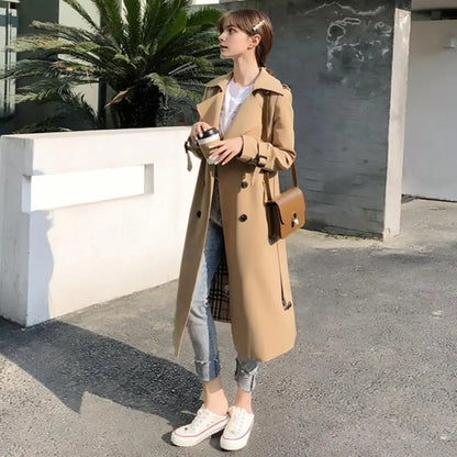 Eleganter Damen Trenchcoat mit Gürtel und Doppelreiher, langer Mantel für Übergang