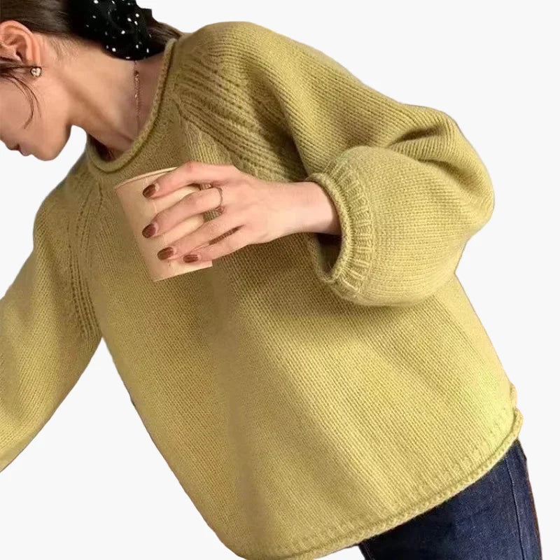 Damen Pullover Lockerer Basic Strickpullover im französischen Stil – Modischer Freizeit-Look für Alltag und Büro