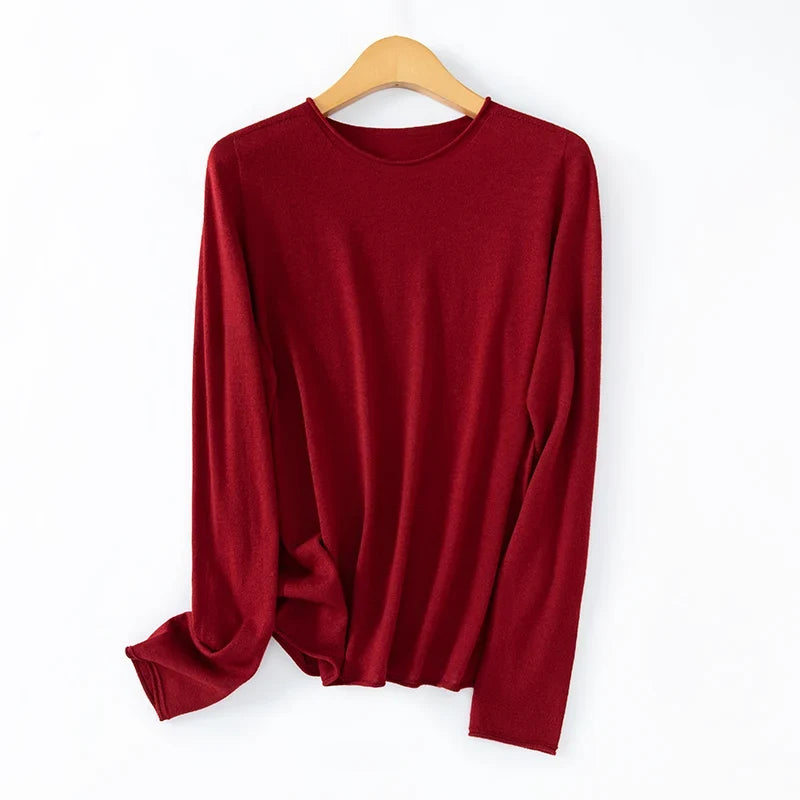 Langarm-Pullover Damen Rundhals Leichtes Material Einfarbig