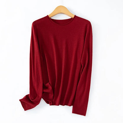 Langarm-Pullover Damen Rundhals Leichtes Material Einfarbig