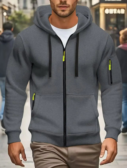 Men's zip-up hoodie with pockets, olive green