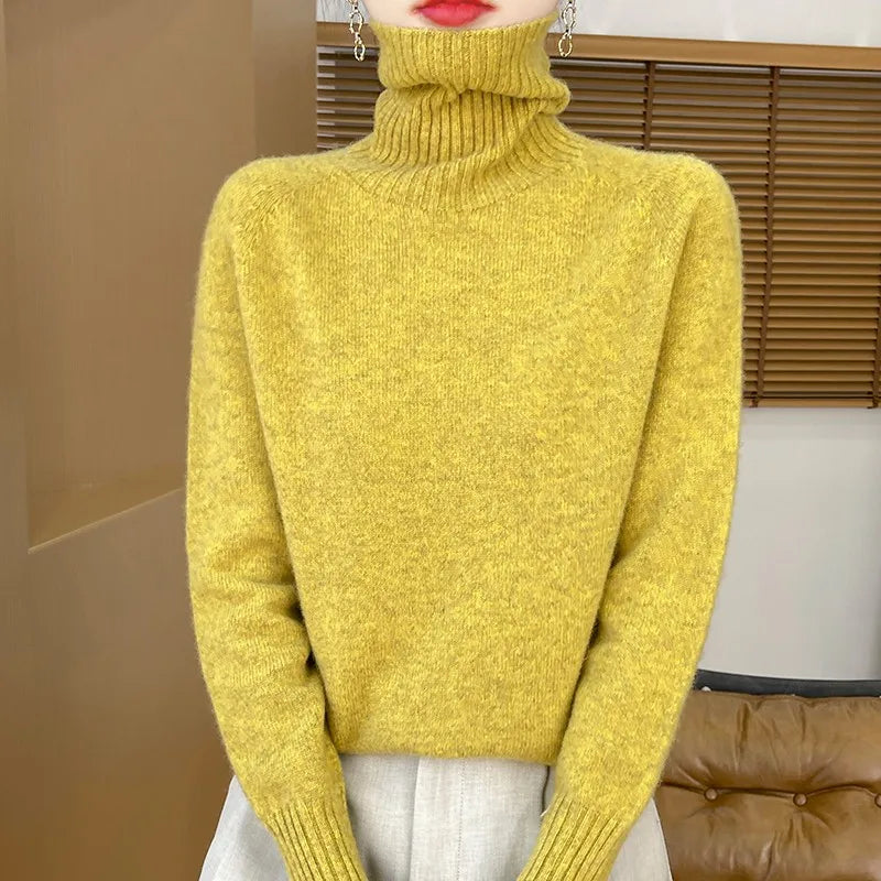 Damen Rollkragenpullover Strickpullover Weich Schlicht Langarm