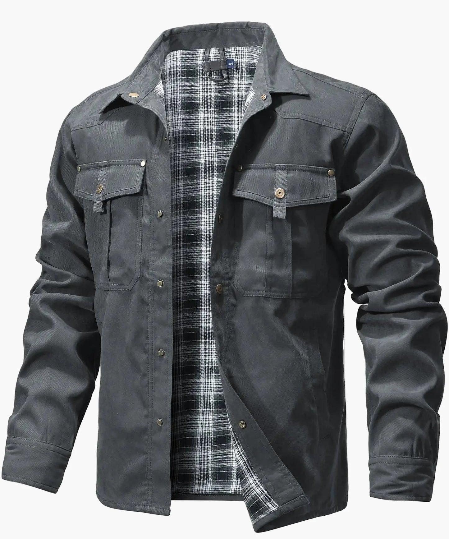 Men's Casual Shirt Jacket Spring Shacket Western Cowboy Style with Flannel Lining and Snap Buttons