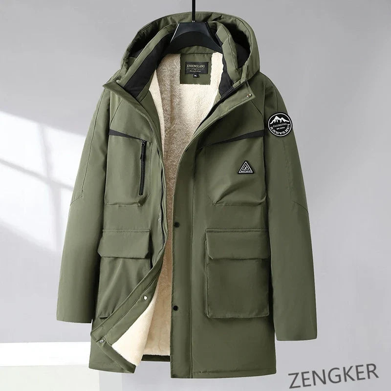Herren Winterparka Lang Gefüttert mit Kapuze Winddichte Winterjacke Warm