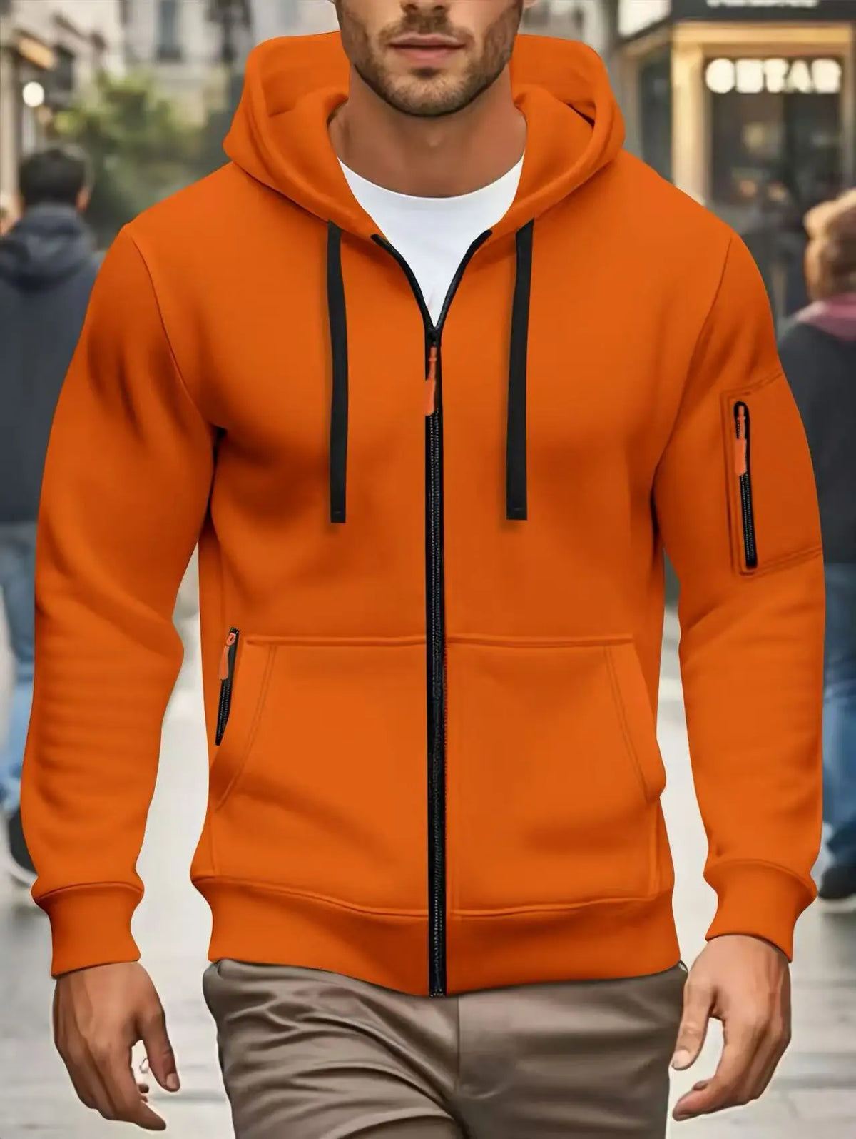 Men's zip-up hoodie with pockets, olive green