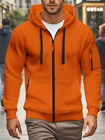 Men's zip-up hoodie with pockets, olive green