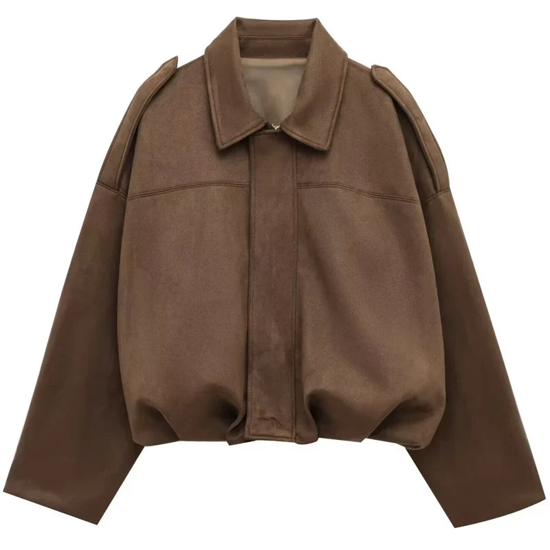 Loose-fit bomber jacket with collar and shoulder straps