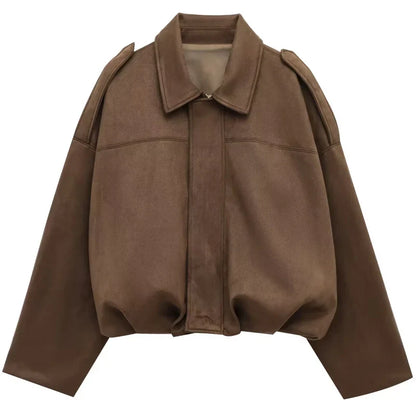 Loose-fit bomber jacket with collar and shoulder straps