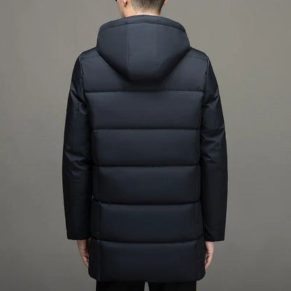 Herren Winter Steppjacke lang mit Kapuze Stehkragen winddicht Grau