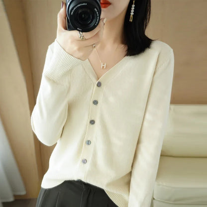 Damen Strick-Cardigan mit V-Ausschnitt und Knopfleiste