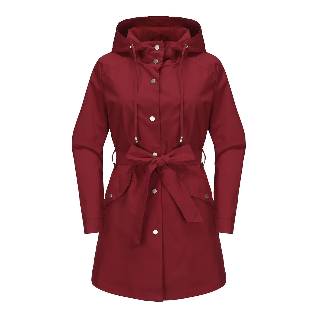 Damen Kurzmantel mit Kapuze und Gürtel, Übergangsjacke mit Knöpfen, Langarm Trenchcoat