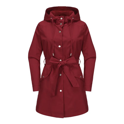 Damen Kurzmantel mit Kapuze und Gürtel, Übergangsjacke mit Knöpfen, Langarm Trenchcoat