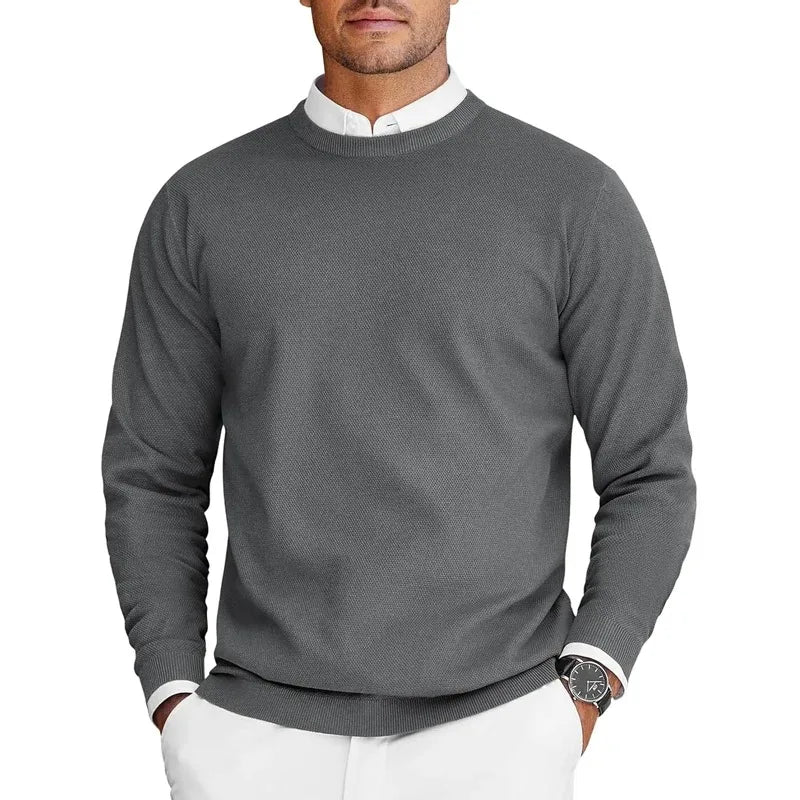 Men's fine-knit crew-neck sweater long-sleeve