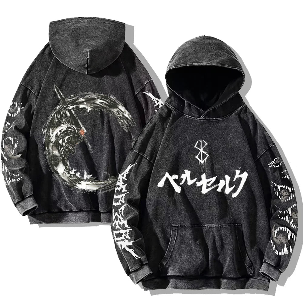 Oversized washed unisex hoodie with graphic print