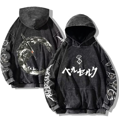 Oversized washed unisex hoodie with graphic print