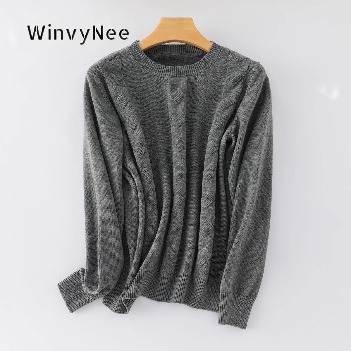 Women's Crew-Neck Knit Sweater with Cable-Knit Pattern
