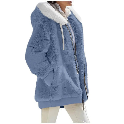 Teddy-Fleece Jacke mit Kapuze und Reißverschluss