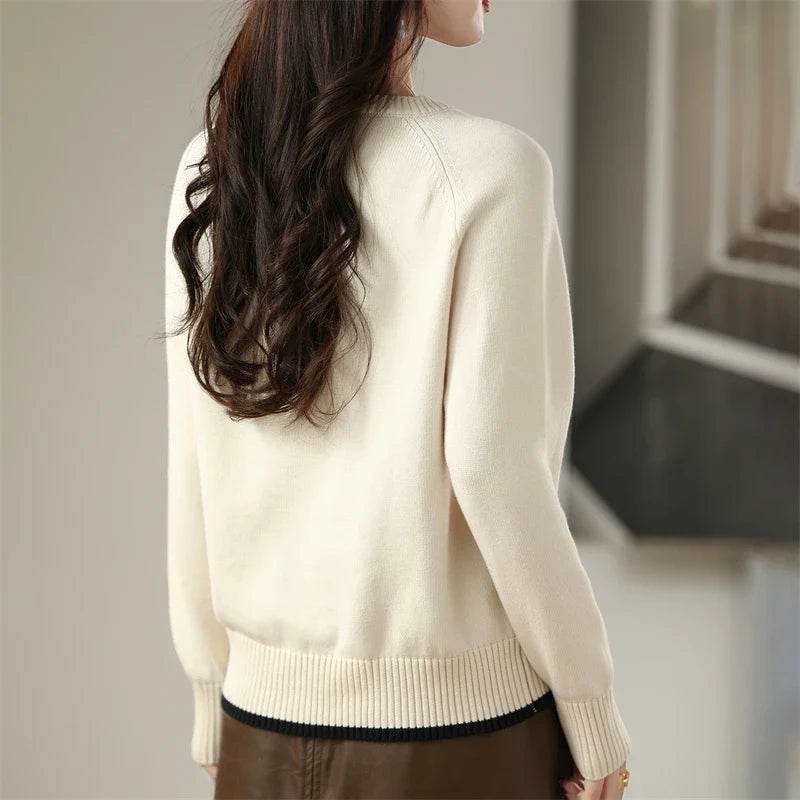 Women's Crew-Neck Long-Sleeved Fine-Knit Basic Top