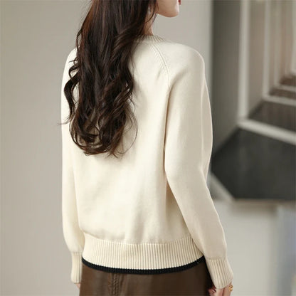 Women's Crew-Neck Long-Sleeved Fine-Knit Basic Top