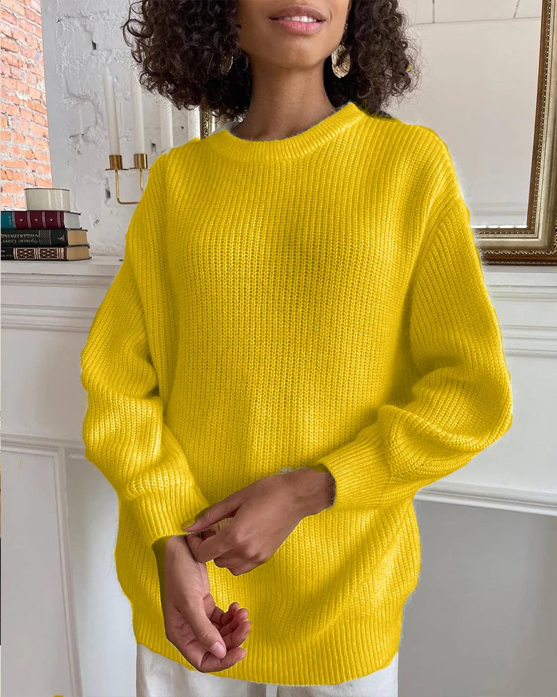 Women's oversized ribbed crew-neck knit sweater