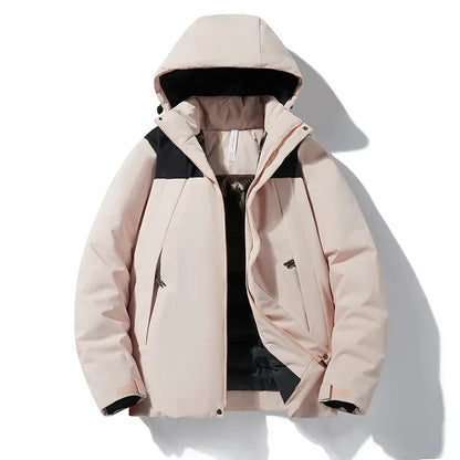 Men's winter jacket with hood - warm outdoor quilted jacket