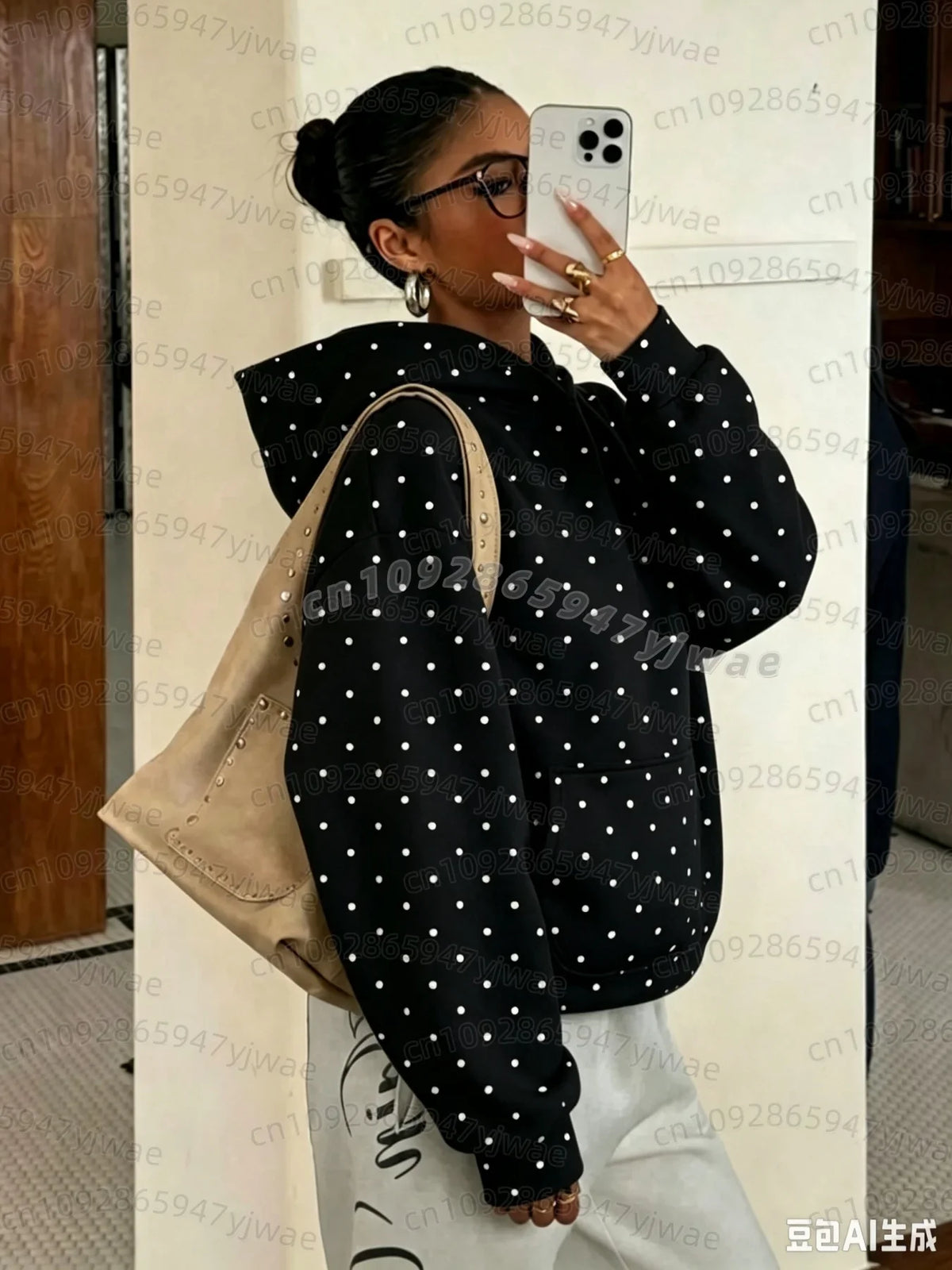 Women's camouflage hoodie, oversized fit, kangaroo pocket