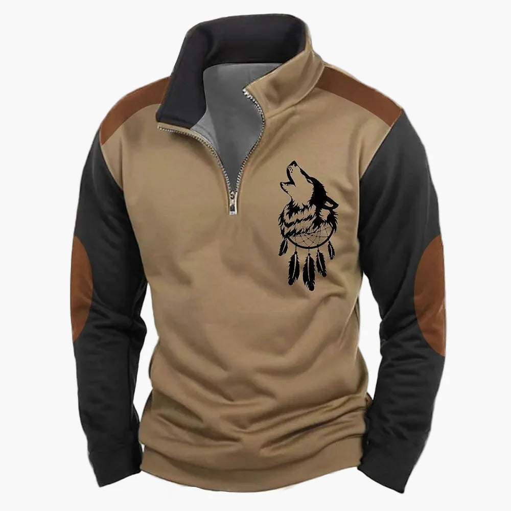 Men's outdoor sweatshirt with wildlife print and stand-up collar – leisure & hunting