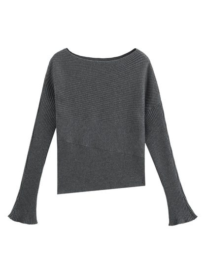 Women's Ribbed-Knit Long-Sleeve Boat-Neck Sweater Beige