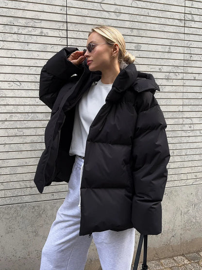 Damen Daunenjacke Winter Kurz Gepolsterte Steppjacke mit Kapuze