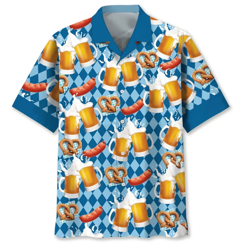 Kurzarmhemd mit Oktoberfest-Motiven, Bier, Brezeln und Wurst-Print