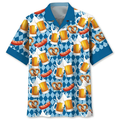 Kurzarmhemd mit Oktoberfest-Motiven, Bier, Brezeln und Wurst-Print
