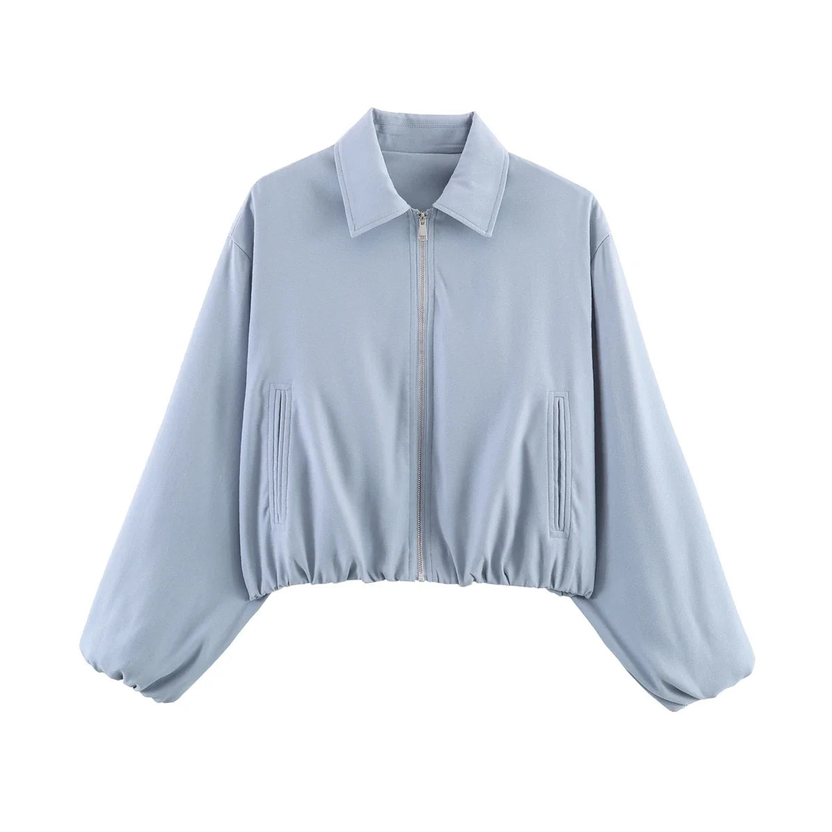 Women's cropped bomber jacket with zipper & collar