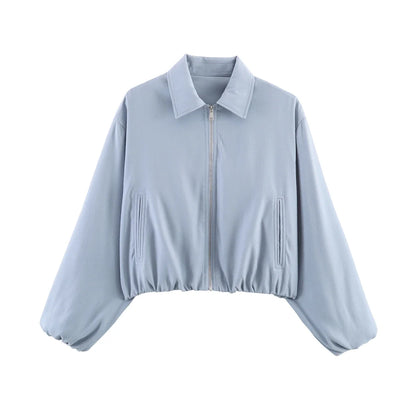 Women's cropped bomber jacket with zipper & collar