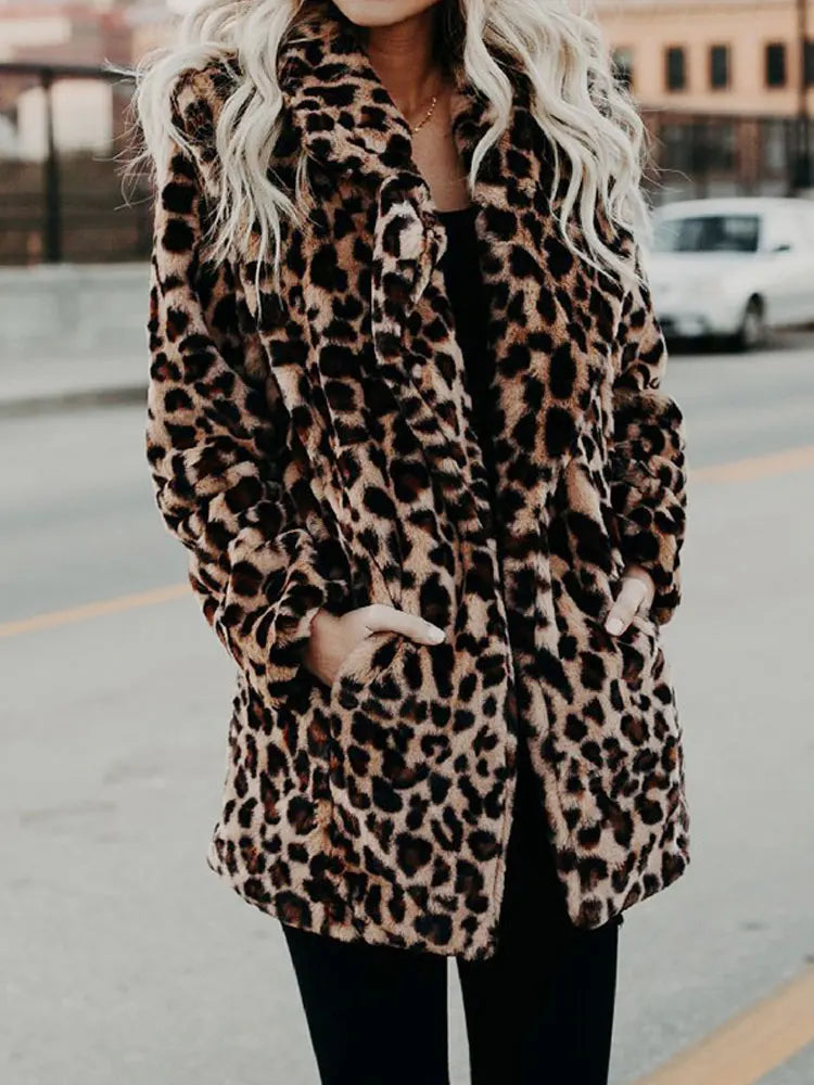 Women's leopard-print winter plush short coat