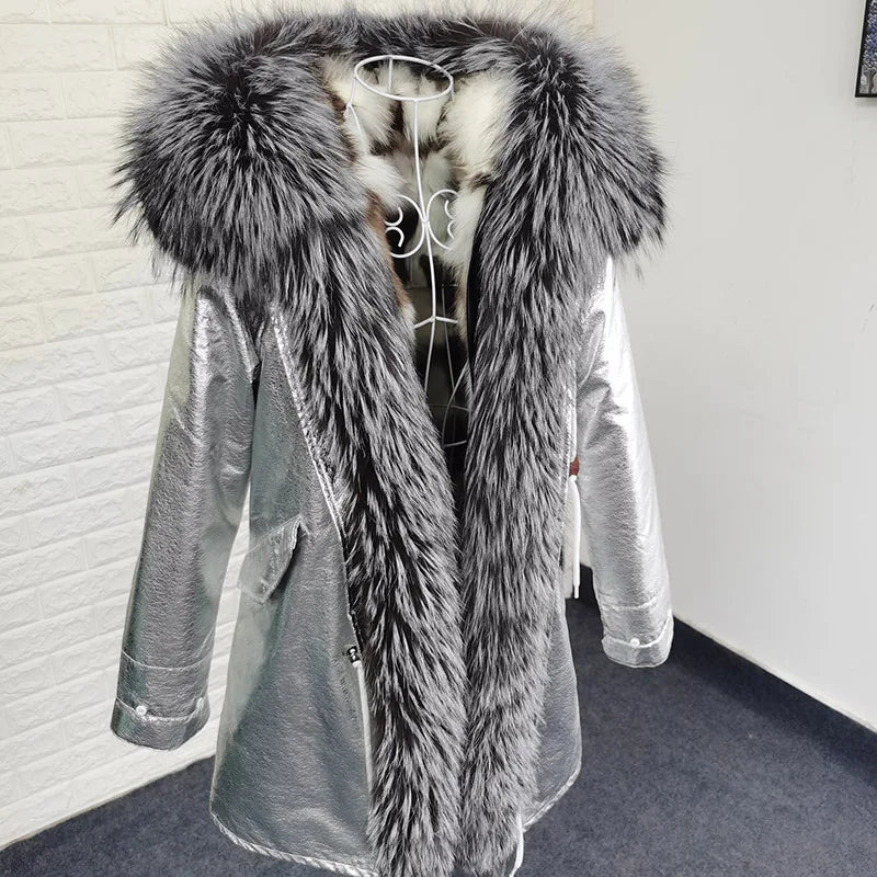 Women's winter parka with removable faux fur collar and lining