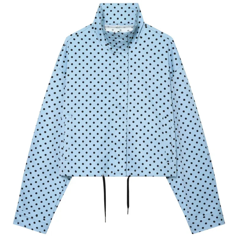 Kurze Damen Tupfen Jacke mit Stehkragen