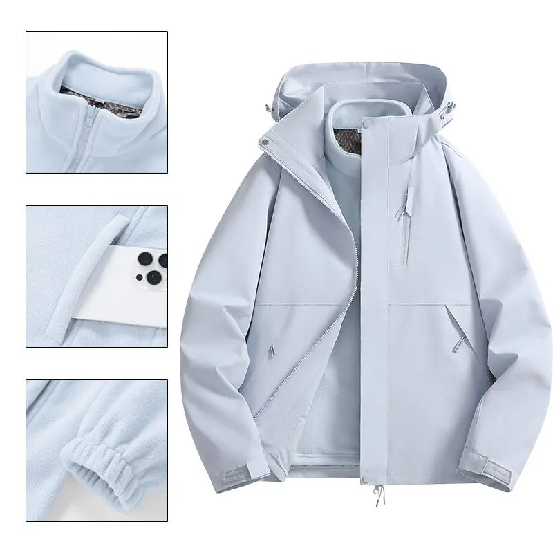 3-in-1 Outdoorjacke mit Kapuze für Herren winddicht wasserabweisend mit Fleece-Innenfutter