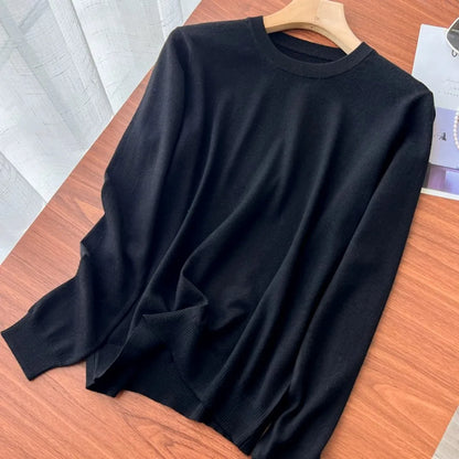 Women's fine-knit crew-neck long-sleeve basic sweater