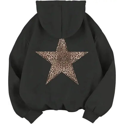 Women's hoodie with leopard star print on the back, oversized hooded sweatshirt