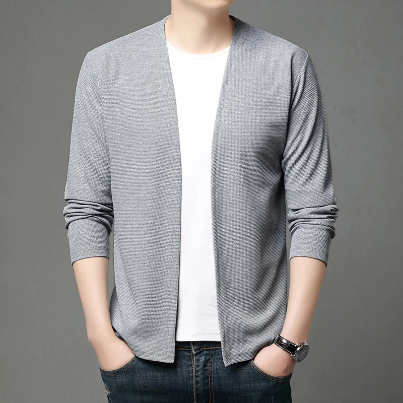 Herren Cardigan Offen Langarm V-Ausschnitt Strickjacke